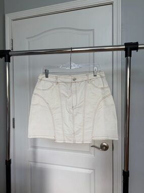Cream Mini Skirt with Contrast Seaming